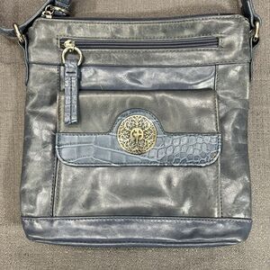 Giani Bernini Blue Handbag Purse 10" x 10" Faux Crocodile Crossbody